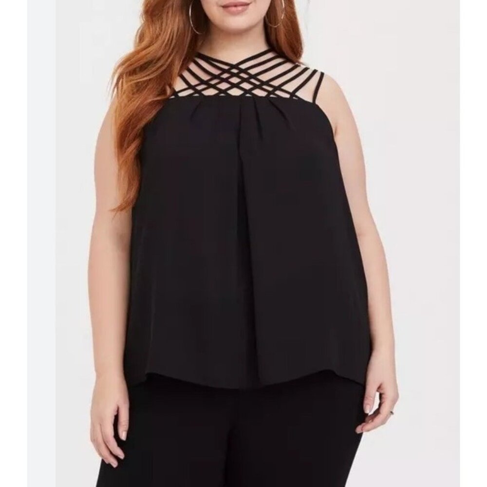 Torrid Tank Women Plus Size 3 Black Georgette Strappy Neck Lightweight Comfort